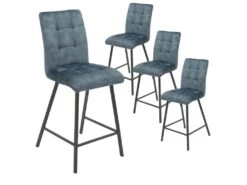 JOHN - Lot De 4 Tabourets De Bar Capitonnés Bleu Gris
