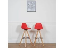 Lot De 2 Tabourets Scandinaves TOBIAS Rouges Avec Coussin - HAPPY GARDEN