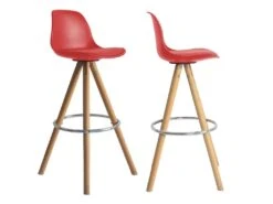 Lot De 2 Tabourets Scandinaves TOBIAS Rouges Avec Coussin - HAPPY GARDEN -Electroménager Soldes tabouret de bar 9217355