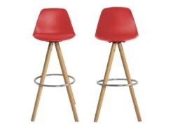 Lot De 2 Tabourets Scandinaves TOBIAS Rouges Avec Coussin - HAPPY GARDEN -Electroménager Soldes tabouret de bar 9217357