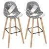 GIADA - Lot De 2 Tabourets De Bar Patchwork Motifs Grisés