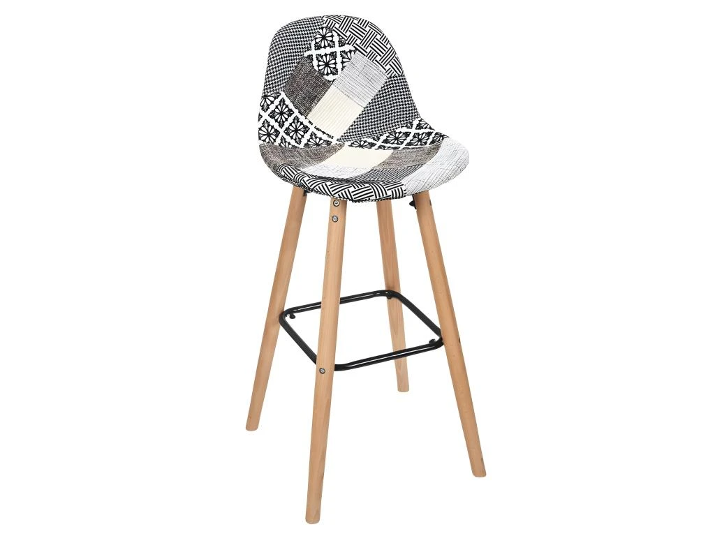 GIADA - Lot De 2 Tabourets De Bar Patchwork Motifs Grisés 4 GIADA - Lot De 2 Tabourets De Bar Patchwork Motifs Grisés – Image 2