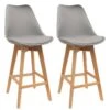 PARSA - Lot De 2 Chaises De Bar Grises Et Pieds Bois -Electroménager Soldes tabouret de bar 9217443