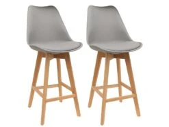 PARSA - Lot De 2 Chaises De Bar Grises Et Pieds Bois