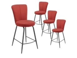 PARIL - Lot De 4 Tabourets De Bar Matelassés Rouges