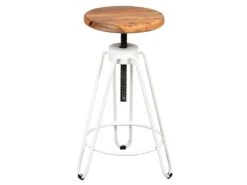 THIBERT - Tabouret Métal Blanc Et Bois Massif