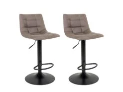 MAGNUS - Lot De 2 Tabourets Acier Et Tissu Marron Clair