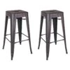 BOBBY - Lot De 2 Tabourets Hauts Métalliques Noir Vieilli H76.5cm