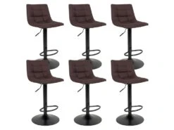 MAGNUS - Lot De 6 Tabourets Acier Et Tissu Marron Foncé