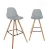 Lot De 2 Tabourets De Bar Scandinaves Coussin Et Pieds Bois SHUG (gris)