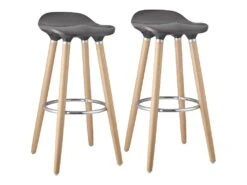 BIBENNE - Lot De 2 Tabourets De Bar Gris Et Pieds Aspect Bois