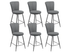 PARIL - Lot De 6 Tabourets De Bar Matelassés Gris