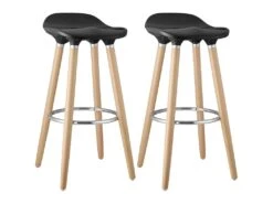 BIBENNE - Lot De 2 Tabourets De Bar Noir Et Pieds Aspect Bois