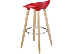 BIBENNE - Lot De 2 Tabourets De Bar Rouge Et Pieds Aspect Bois -Electroménager Soldes tabouret de bar 9218353