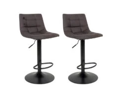 MAGNUS - Lot De 2 Tabourets Acier Et Tissu Gris