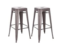 BOBBY - Lot De 2 Tabourets Hauts Métalliques Argent H76.5cm