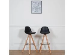 Lot De 2 Tabourets Scandinaves TOBIAS Noirs Avec Coussin - HAPPY GARDEN