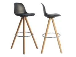 Lot De 2 Tabourets Scandinaves TOBIAS Noirs Avec Coussin - HAPPY GARDEN -Electroménager Soldes tabouret de bar 9218687