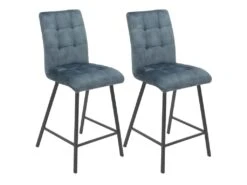 JOHN - Lot De 2 Tabourets De Bar Capitonnés Bleu Gris