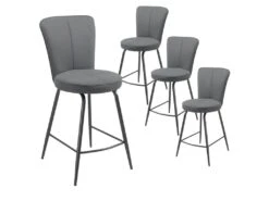 PARIL - Lot De 4 Tabourets De Bar Matelassés Gris
