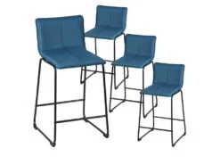 TEODORE - Lot De 4 Tabourets De Bar Tissu Bleu Pétrole