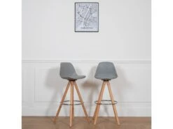 Lot De 2 Tabourets Scandinaves TOBIAS Gris Avec Coussin - HAPPY GARDEN