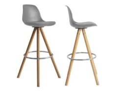 Lot De 2 Tabourets Scandinaves TOBIAS Gris Avec Coussin - HAPPY GARDEN -Electroménager Soldes tabouret de bar 9219009