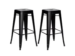 BOBBY - Lot De 2 Tabourets Hauts Métalliques Noirs H76.5cm