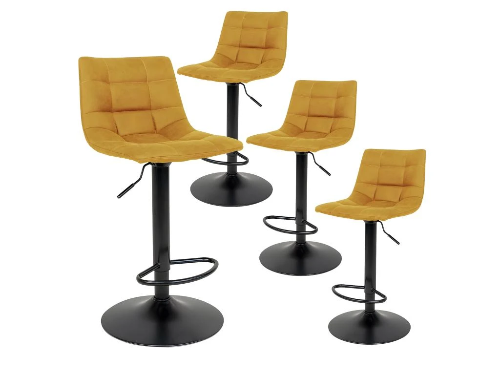 MAGNUS - Lot De 4 Tabourets Acier Et Tissu Jaune Moutarde 3 MAGNUS - Lot De 4 Tabourets Acier Et Tissu Jaune Moutarde