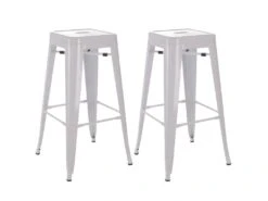 BOBBY - Lot De 2 Tabourets Hauts Métalliques Blancs H76.5cm