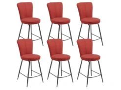 PARIL - Lot De 6 Tabourets De Bar Matelassés Rouges