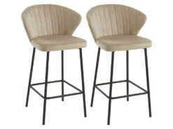Lot De 2 Tabourets - Velours Et Métal - Beige - CRUSTI
