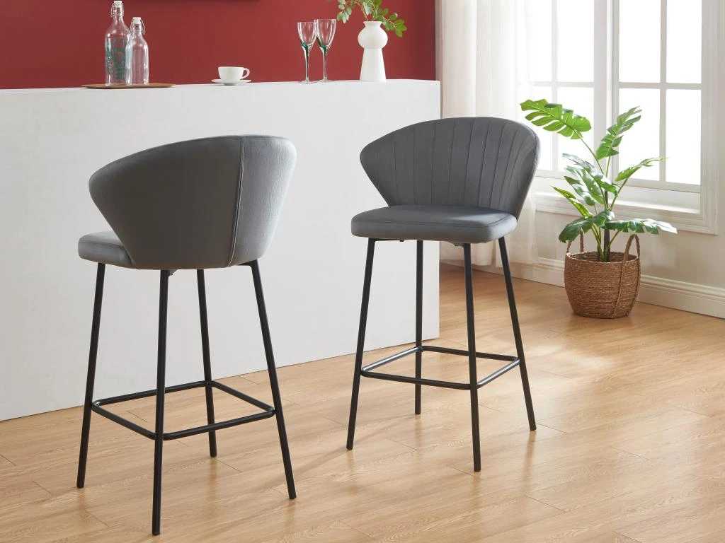 Lot De 2 Tabourets - Velours Et Métal - Gris - CRUSTI 4 Lot De 2 Tabourets - Velours Et Métal - Gris - CRUSTI – Image 2