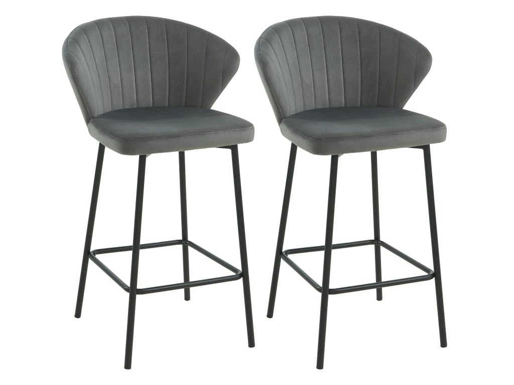 Lot De 2 Tabourets - Velours Et Métal - Gris - CRUSTI 3 Lot De 2 Tabourets - Velours Et Métal - Gris - CRUSTI