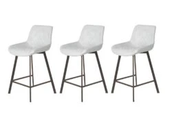 Lot De 3 Tabourets Tissu Gris Clair Pieds Métal Noir - MANHATTAN