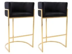 Lot De 2 Tabourets De Bar En Velours Et Acier Inoxydable - Noir Et Doré - PERIA De Pascal MORABITO