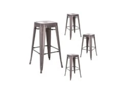 Quatuor De Tabourets De Bar Métal Argent - VASSIA