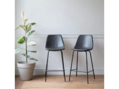 Lot De 2 Tabourets De Bar Vintage LUCIEN Gris Foncé - Hauteur D'assise 65cm - HAPPY GARDEN