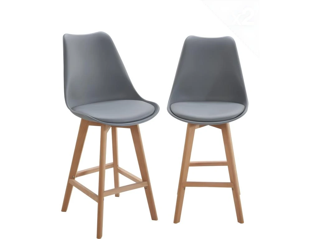 KAYELLES Lot De 2 Chaises Hautes De Bar Scandinave TIKA (Gris) 3 KAYELLES Lot De 2 Chaises Hautes De Bar Scandinave TIKA (Gris)