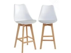 KAYELLES Lot De 2 Chaises Hautes De Bar Scandinave TIKA (Blanc Gris)