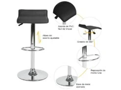 Lot De 2 Tabourets De Bar Pivotants Réglables En Cuir PU Noir Avec Base Chromée Et Repose-pieds -Electroménager Soldes tabouret haut 11245553