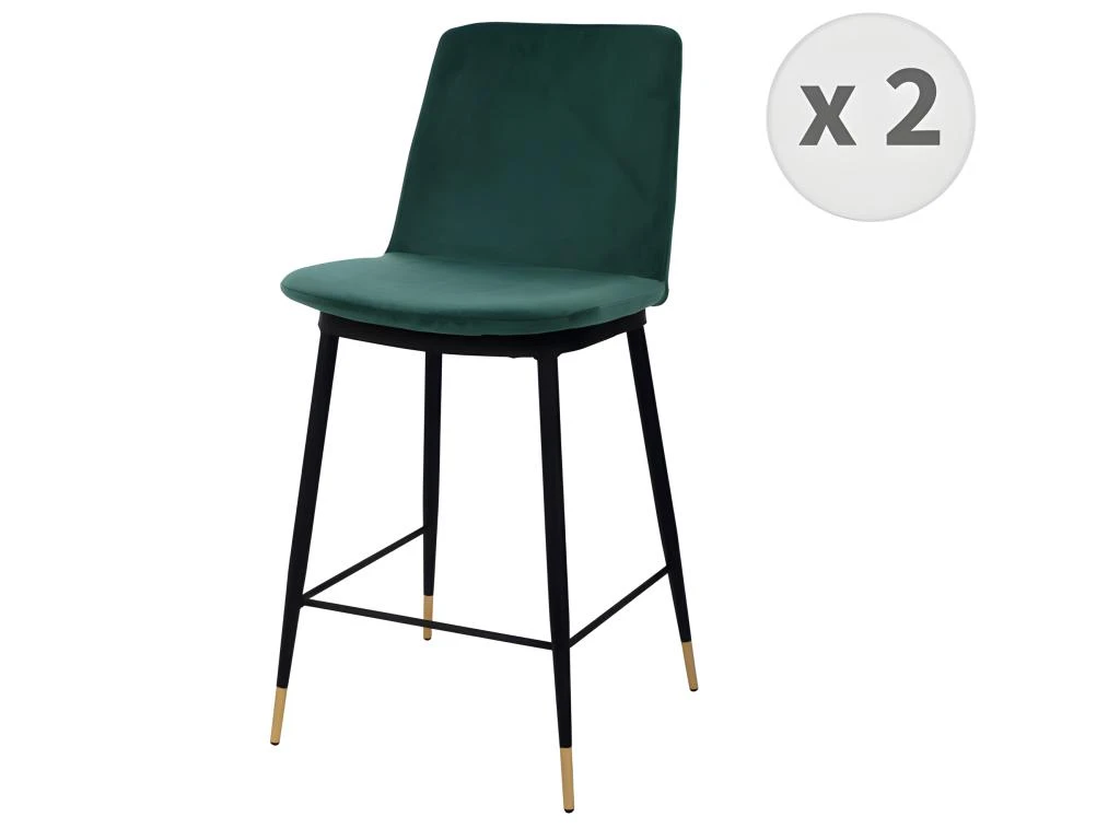 ENZO - Chaise De Bar En Velours Sauge, Métal Noir Et Doré, (x2) 3 ENZO - Chaise De Bar En Velours Sauge, Métal Noir Et Doré, (x2)