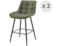 GRANT - Fauteuil De Bar Vintage En Microfibre Army Et Métal Noir (x2)