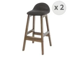 JUDE - Tabouret De Bar Vintage Marron Foncé Et Bois Teinté Noyer(x2)
