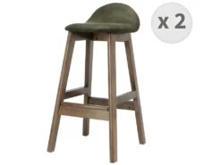 JUDE - Tabouret De Bar Vintage Army Et Bois Teinté Noyer(x2)
