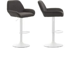 Lot De 2 Tabourets De Bar Moderne Et Confortable En Tissu Gris Foncé Pieds Trompette En Métal Blanc 10_0000333