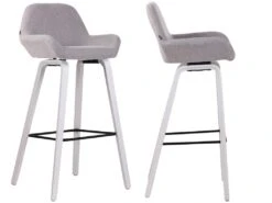 Lot De 2 Tabourets De Bar En Tissu Gris Pieds En Bois De Chêne Blanc Design Original Robuste Et Confortable 10_0000412