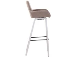 Lot De 2 Tabourets De Bar En Tissu Taupe Pieds En Bois De Chêne Blanc Design Original Robuste Et Confortable 10_0000414 -Electroménager Soldes tabouret haut 12437753