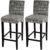 Lot De 2 Tabourets De Bar En Tissu Motif écriture Gris Pieds Foncés Avec Repose Pieds TDB04074 -Electroménager Soldes tabouret haut 12437947
