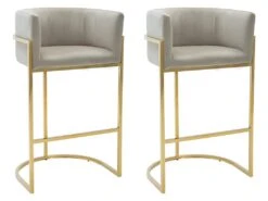 Lot De 2 Tabourets De Bar En Velours Et Acier Inoxydable - Beige Et Doré - PERIA De Pascal MORABITO
